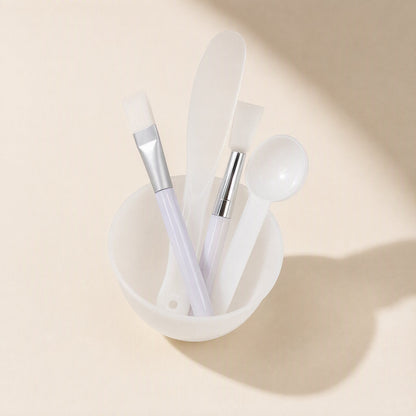 White silicone facial mask bowl set with mask-preparation tools - view 4