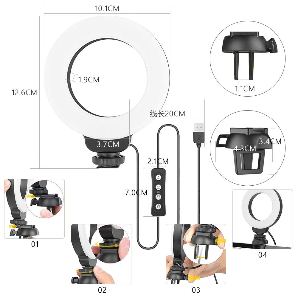 4inch Ring Light Mobile Phone Live Broadcast Beauty Mini Fill Light Computer Camera Video Conferencing Led Fill Light - image 5