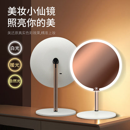 Desktop Triple Fold Makeup Mirror with Lamp LED Lamp Cyber Celebrity Dressing Mirror Beauty Makeup Mirror Shell Mirror Cross Border - image 2