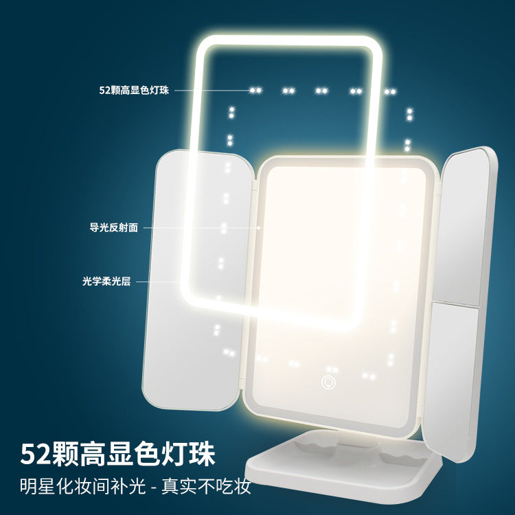 Desktop Triple Fold Makeup Mirror with Lamp LED Lamp Cyber Celebrity Dressing Mirror Beauty Makeup Mirror Shell Mirror Cross Border - image 3