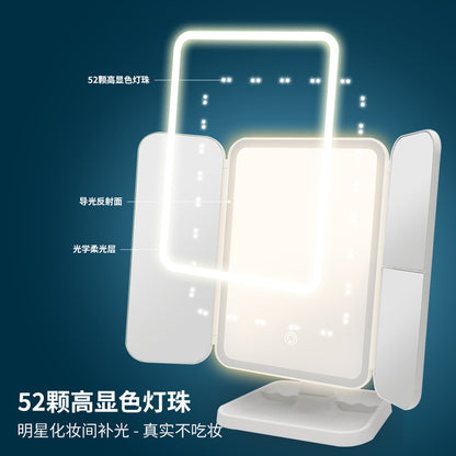 Desktop Triple Fold Makeup Mirror with Lamp LED Lamp Cyber Celebrity Dressing Mirror Beauty Makeup Mirror Shell Mirror Cross Border - image 3