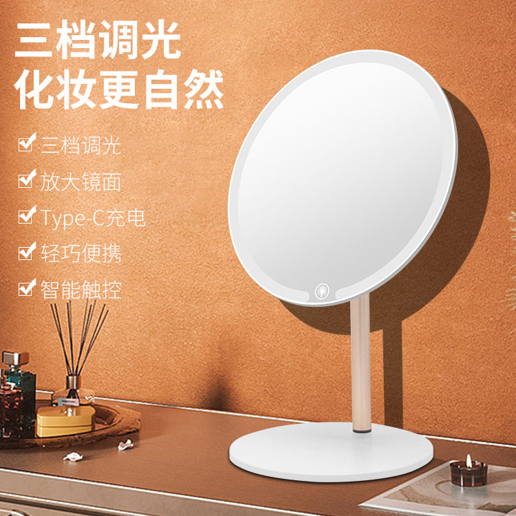 Desktop Triple Fold Makeup Mirror with Lamp LED Lamp Cyber Celebrity Dressing Mirror Beauty Makeup Mirror Shell Mirror Cross Border - image 4