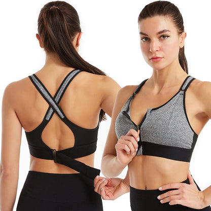 Cross-border Adjustable Front Zipper Sports Bra Shockproof Non-rimmed Vest Yoga Cross Beauty Back Underwear Women's Large Size - image 3