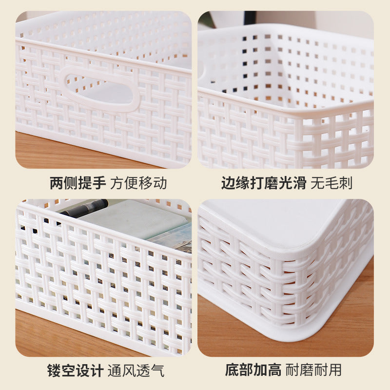 Simple Rattan Plastic Stackable Snack Storage Frame Bathroom Storage Basket Cosmetic Storage Basket Sundries Classification Storage - image 2
