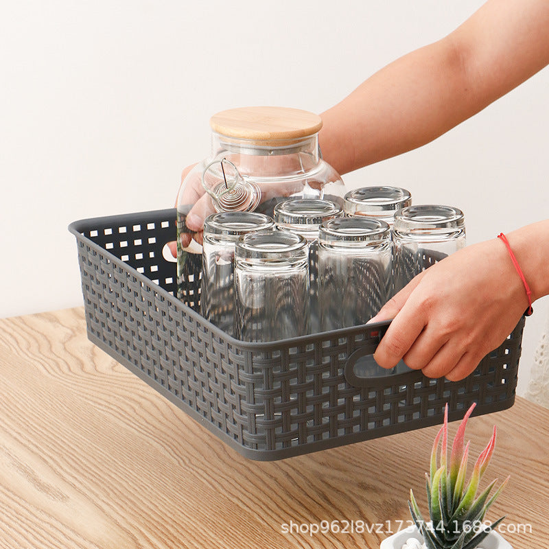 Simple Rattan Plastic Stackable Snack Storage Frame Bathroom Storage Basket Cosmetic Storage Basket Sundries Classification Storage - image 4