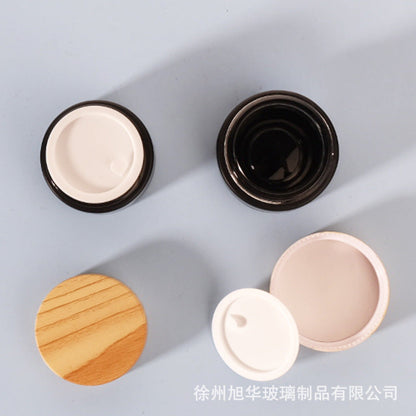 Cream Bottle with Glass Wood Grain Lid, Face Cream and Eye Cream Bottle, Black Cream Refillable Empty Bottle, Travel Cosmetics Sample Bottle - image 4