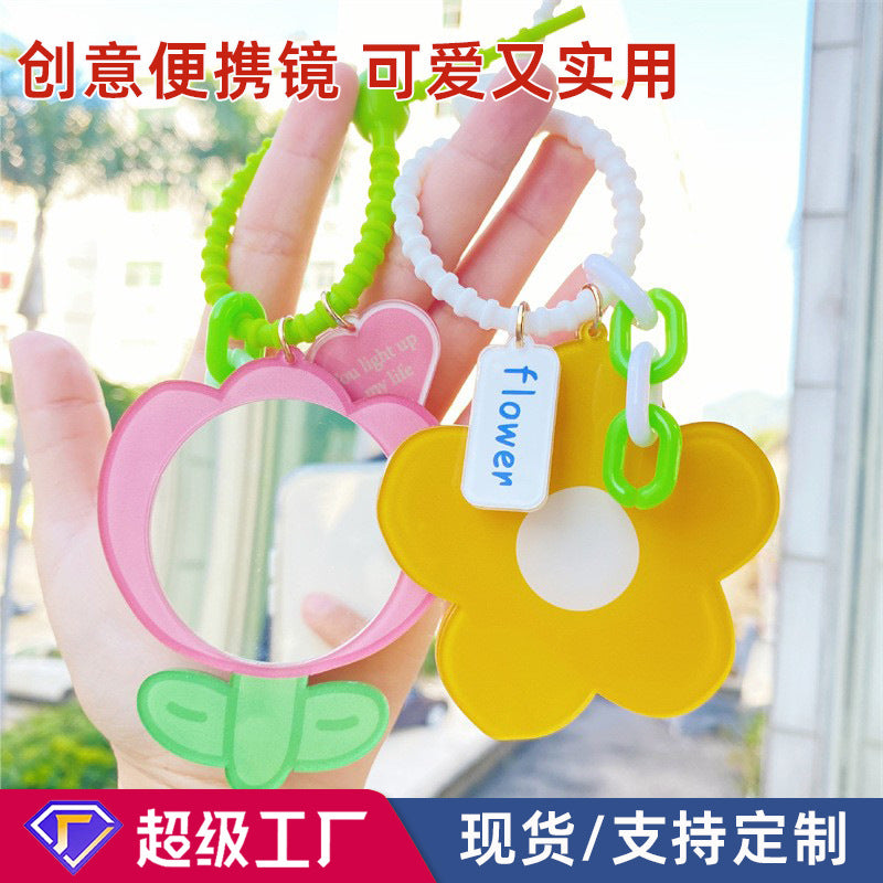 Creative shaped acrylic cartoon mirror girl heart portable mirror keychain cute creative makeup mirror - image 1