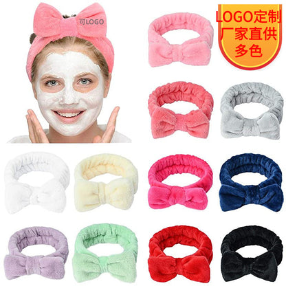 Casual Pure Color Coral Velvet Bow Headband Plush Headband Women's Makeup Remover Face Wash Headband Beauty Elastic Hair Accessories - image 1