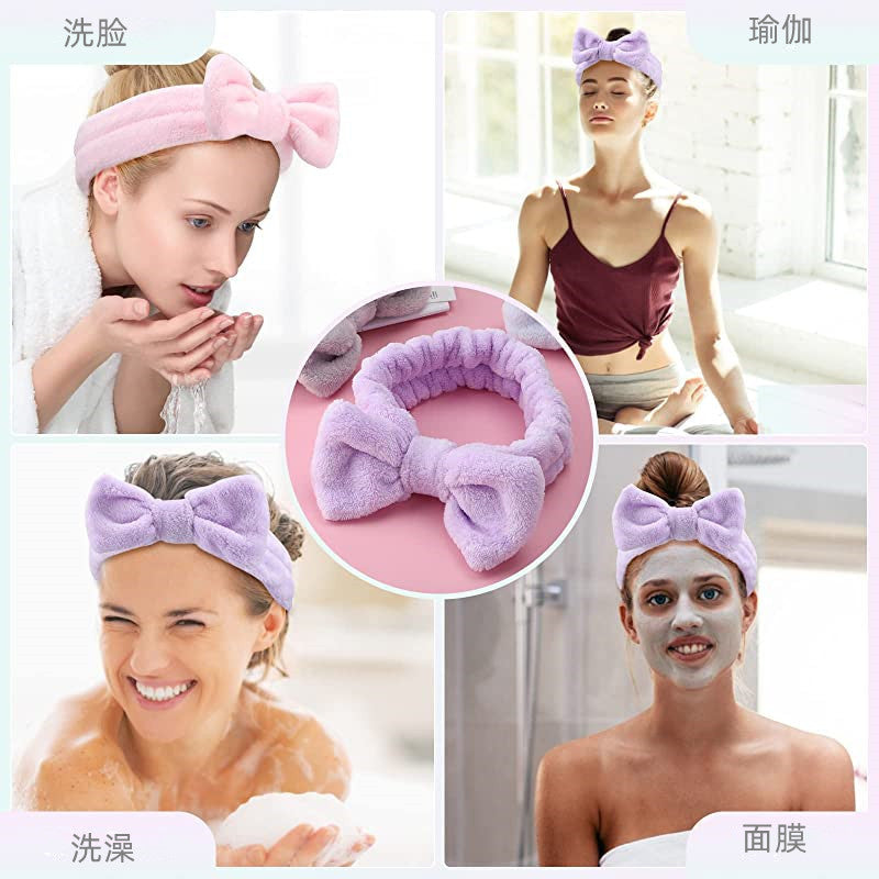 Casual Pure Color Coral Velvet Bow Headband Plush Headband Women's Makeup Remover Face Wash Headband Beauty Elastic Hair Accessories - image 2