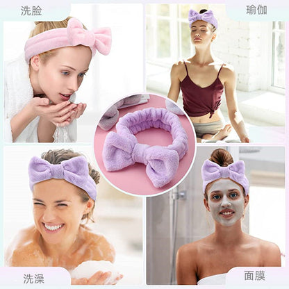 Casual Pure Color Coral Velvet Bow Headband Plush Headband Women's Makeup Remover Face Wash Headband Beauty Elastic Hair Accessories - image 2