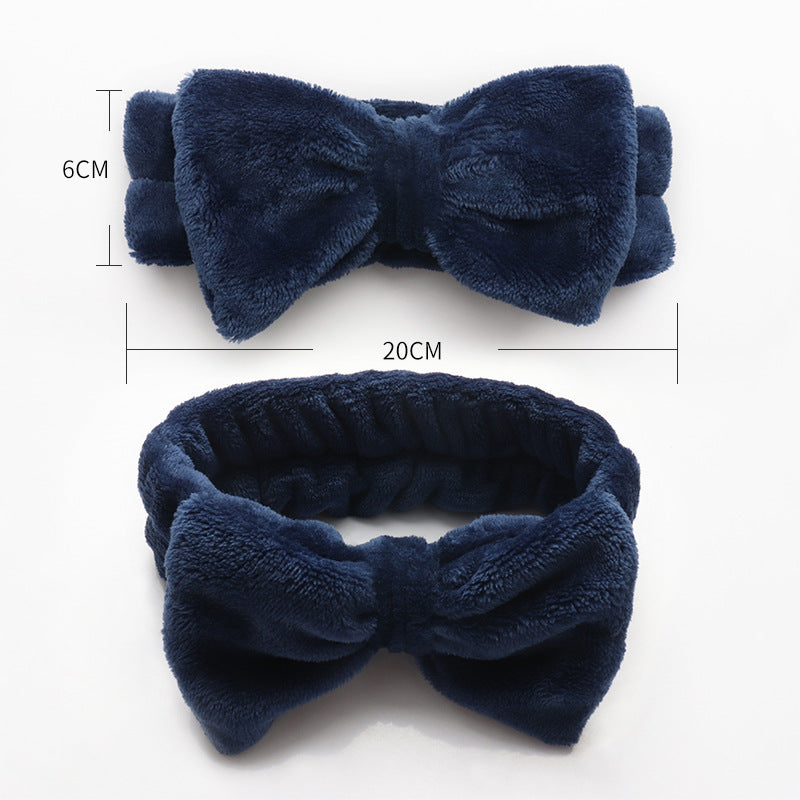 Casual Pure Color Coral Velvet Bow Headband Plush Headband Women's Makeup Remover Face Wash Headband Beauty Elastic Hair Accessories - image 3