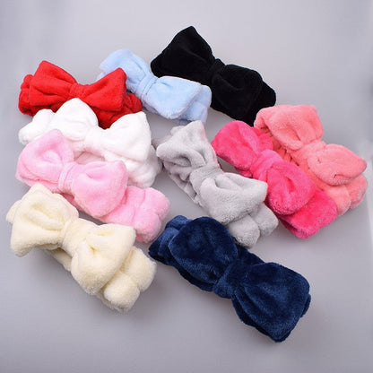 Casual Pure Color Coral Velvet Bow Headband Plush Headband Women's Makeup Remover Face Wash Headband Beauty Elastic Hair Accessories - image 4