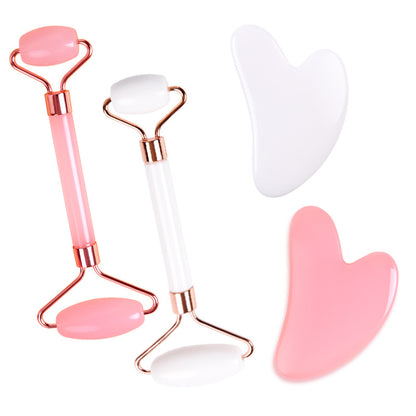 Non-Jade Resin Powder Crystal Double-Headed Roller Massager Heart-Shaped Beauty Facial Massager Set - image 2