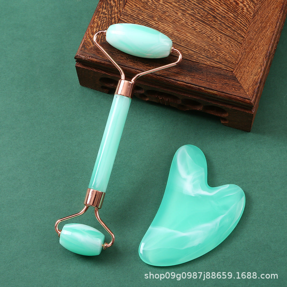 Non-Jade Resin Powder Crystal Double-Headed Roller Massager Heart-Shaped Beauty Facial Massager Set - image 3