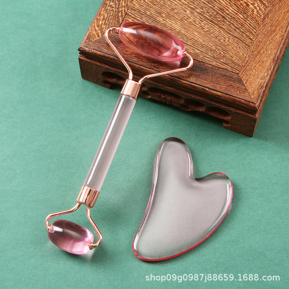 Non-Jade Resin Powder Crystal Double-Headed Roller Massager Heart-Shaped Beauty Facial Massager Set - image 4