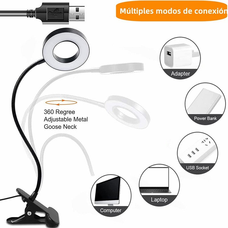 LED Table Lamp Eye Protection Students Learn to Read Nail Art Face Tattoo Eyebrow Self-timer Light-filling Magnifier Desktop Clip Lamp - image 5