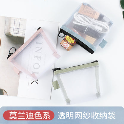 Transparent Mesh Storage Bag Portable Compact Coin Purse Cosmetic Storage Bag Key Card Storage Bag - image 2
