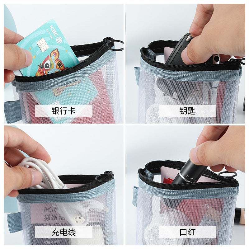 Transparent Mesh Storage Bag Portable Compact Coin Purse Cosmetic Storage Bag Key Card Storage Bag - image 3