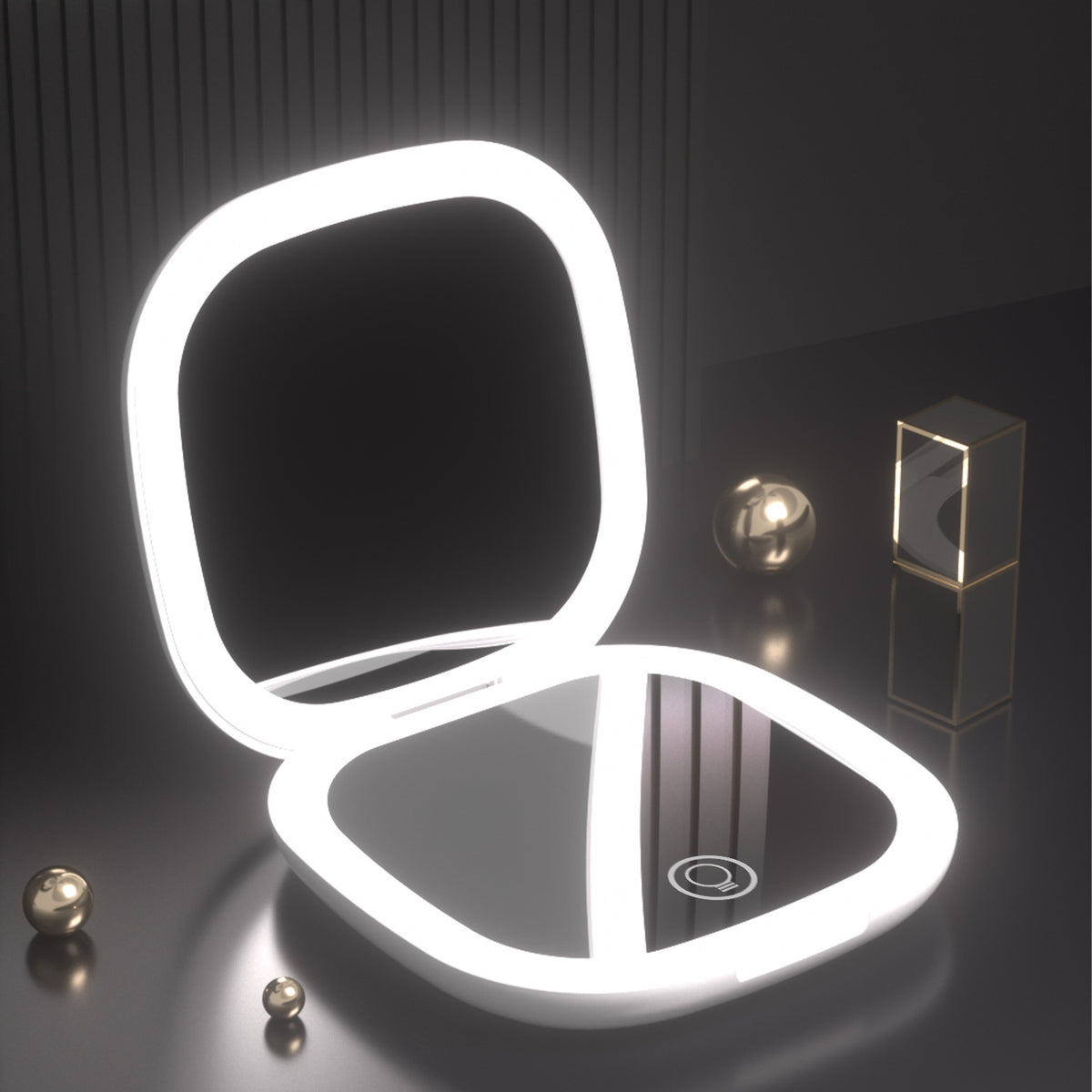 Wholesale Portable Led Makeup Mirror with Light, Three-Color Light, USB Charging, Foldable Handheld Gift Double-Sided Mirror - image 1
