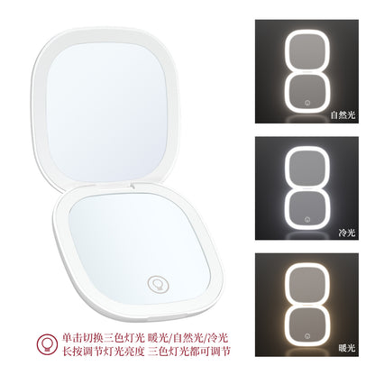 Wholesale Portable Led Makeup Mirror with Light, Three-Color Light, USB Charging, Foldable Handheld Gift Double-Sided Mirror - image 2