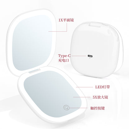 Wholesale Portable Led Makeup Mirror with Light, Three-Color Light, USB Charging, Foldable Handheld Gift Double-Sided Mirror - image 3