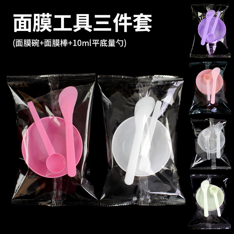 Beauty mask bowl separate packaging makeup spa tool three-piece set plastic small bowl mixing rod measuring scale spoon - image 1