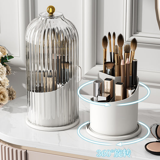 Rotating makeup brush storage container dressing table pen container lipstick storage rack dustproof compartment desktop cosmetics storage box - image 2