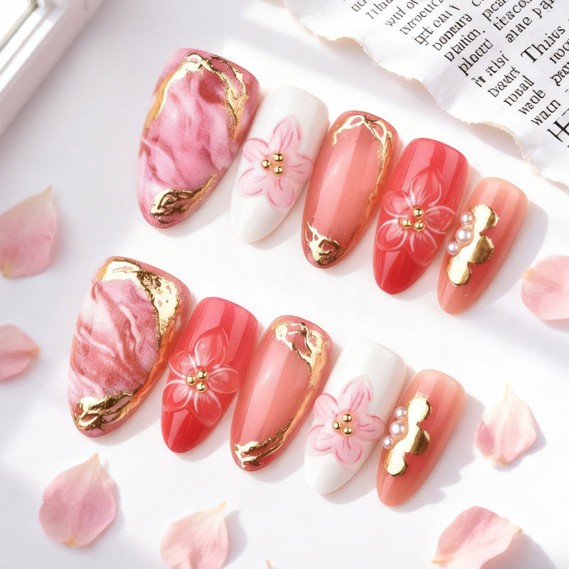 Floral Gradient Gold-plated Handmade Wearable Nails