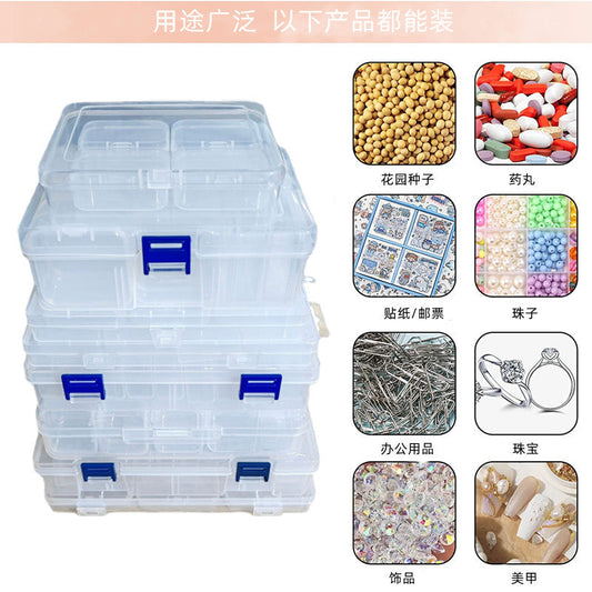 Transparent rectangular plastic box DIY pill seed beads jewelry nail classification material storage organizing box - image 1
