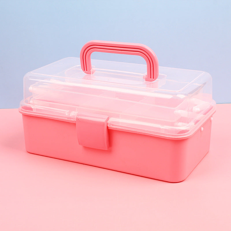 Transparent Inner Three-Layer Portable Storage Box Folding Hardware Toolbox Nail Art Student Finishing Storage Box - image 1