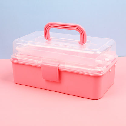 Transparent Inner Three-Layer Portable Storage Box Folding Hardware Toolbox Nail Art Student Finishing Storage Box - image 1