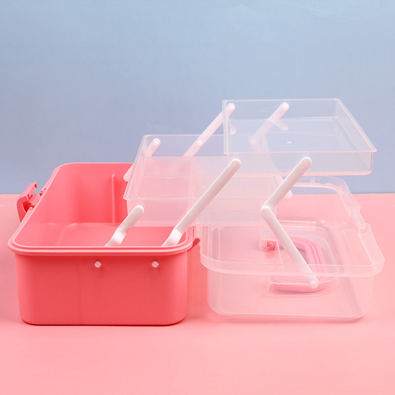 Transparent Inner Three-Layer Portable Storage Box Folding Hardware Toolbox Nail Art Student Finishing Storage Box - image 2