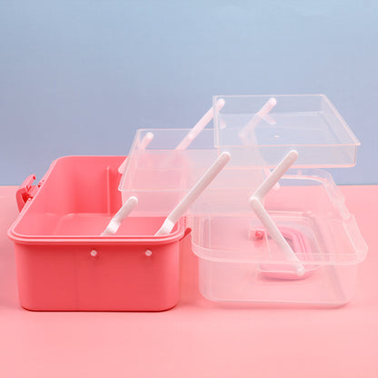 Transparent Inner Three-Layer Portable Storage Box Folding Hardware Toolbox Nail Art Student Finishing Storage Box - image 2