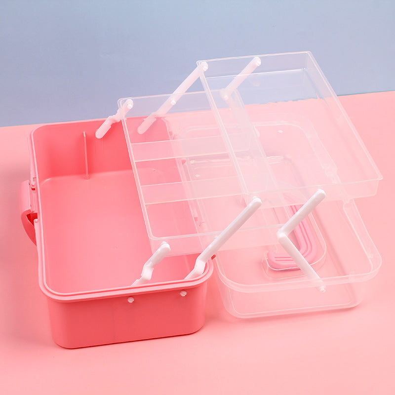 Transparent Inner Three-Layer Portable Storage Box Folding Hardware Toolbox Nail Art Student Finishing Storage Box - image 3
