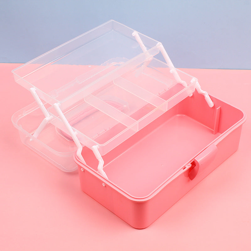 Transparent Inner Three-Layer Portable Storage Box Folding Hardware Toolbox Nail Art Student Finishing Storage Box - image 4