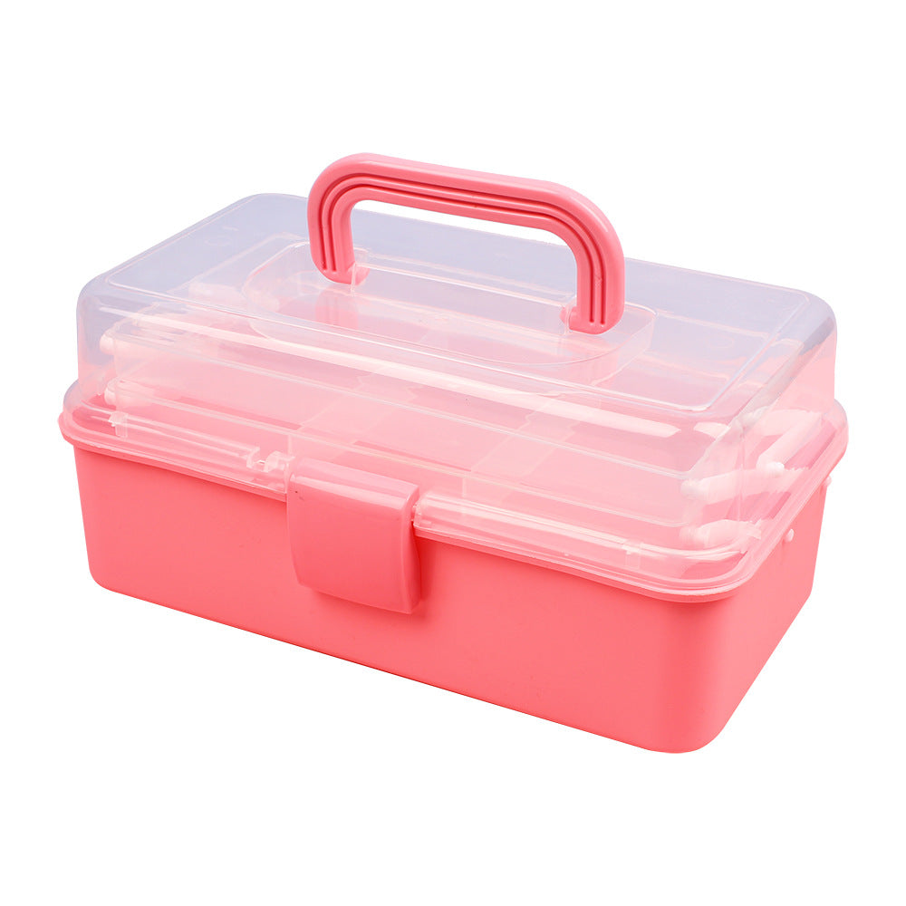 Transparent Inner Three-Layer Portable Storage Box Folding Hardware Toolbox Nail Art Student Finishing Storage Box - image 5