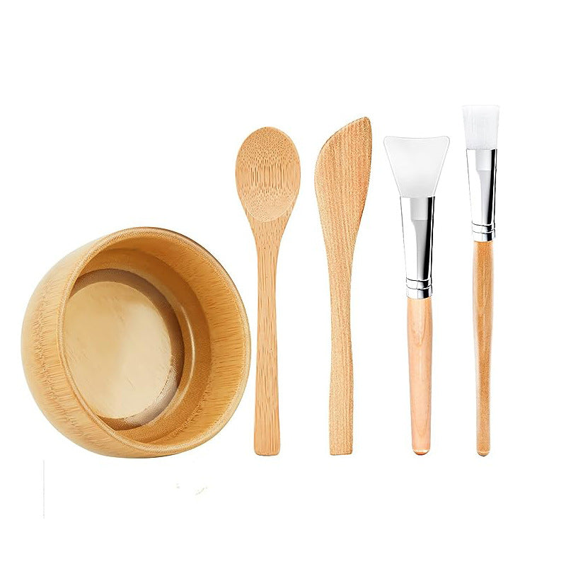 Bamboo Bowl, Facial Mask Bowl, Mixing Knife, Three-Piece Set, Mixing Bowl, Spoon, Wooden Stick, Soft Mask Brush, Spa Tool, Beauty Salon Special - image 1