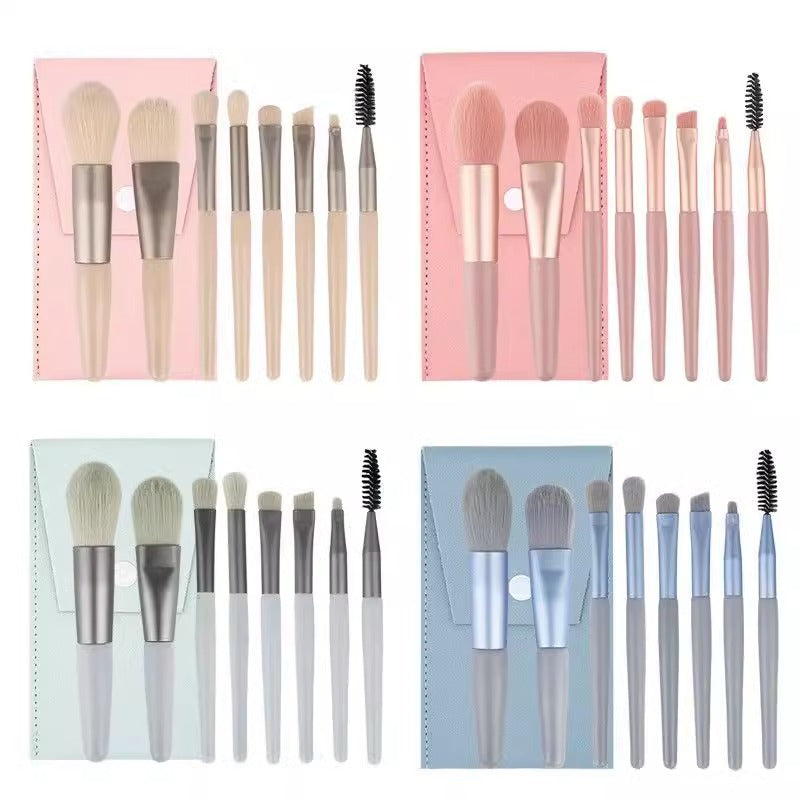 In stock 8 mini makeup brushes suit Morandi portable macaron makeup brush eye shadow brush soft hair - image 5