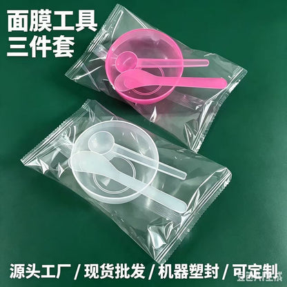 Beauty Mask Bowl, Individually Packaged, Three-Piece Set of Cosmetic Spa Tools, Plastic Small Bowl, Stirring Stick, Measuring Spoon with Scale - image 1