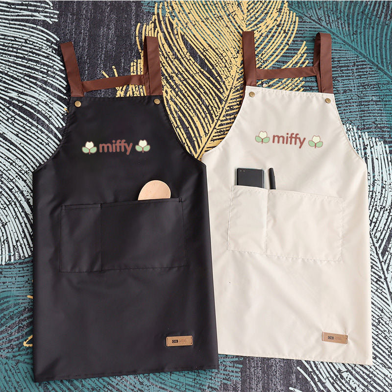 Apron household kitchen waterproof oil-proof work clothes restaurant nail salon special printed logo dining apron - image 1
