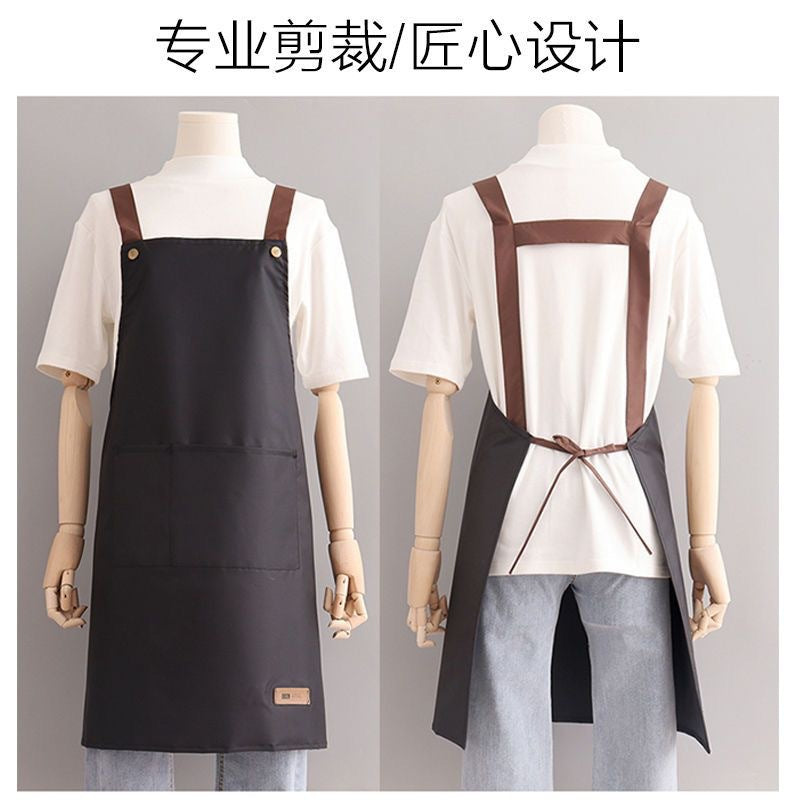 Apron household kitchen waterproof oil-proof work clothes restaurant nail salon special printed logo dining apron - image 3