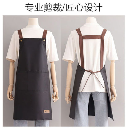 Apron household kitchen waterproof oil-proof work clothes restaurant nail salon special printed logo dining apron - image 3