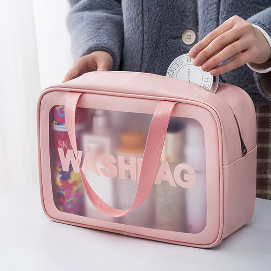 PU frosted waterproof cosmetic bag large capacity high-looking portable cosmetic storage bag wash swimming bag - image 1