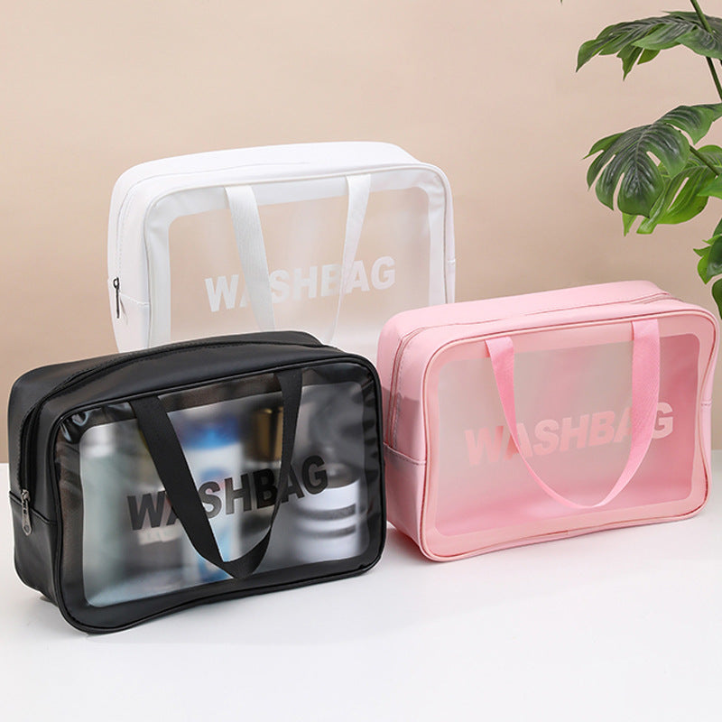 Simple Pu waterproof frosted cosmetic bag travel transparent wash bag large capacity portable cosmetic portable storage bag - image 1