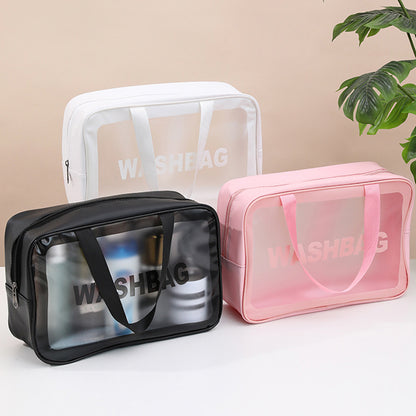 Simple Pu waterproof frosted cosmetic bag travel transparent wash bag large capacity portable cosmetic portable storage bag - image 1
