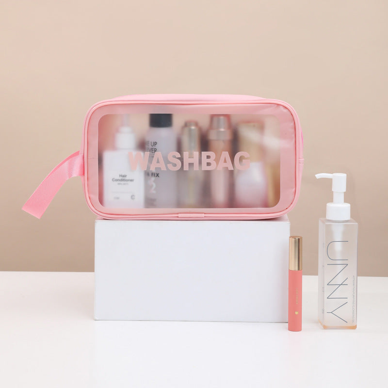 Simple Pu waterproof frosted cosmetic bag travel transparent wash bag large capacity portable cosmetic portable storage bag - image 3