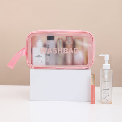 Simple Pu waterproof frosted cosmetic bag travel transparent wash bag large capacity portable cosmetic portable storage bag - image 3