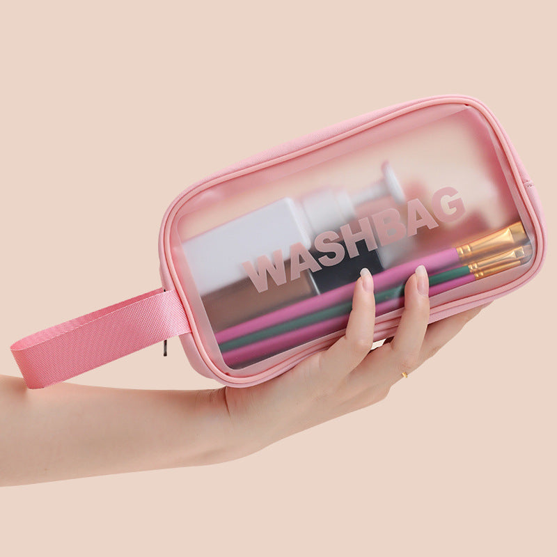 Simple Pu waterproof frosted cosmetic bag travel transparent wash bag large capacity portable cosmetic portable storage bag - image 4