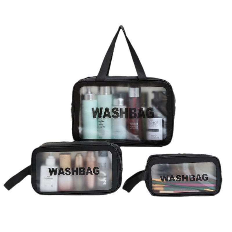 Simple Pu waterproof frosted cosmetic bag travel transparent wash bag large capacity portable cosmetic portable storage bag - image 5