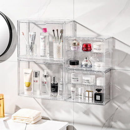 Cross-Border Hot-Selling Wall-Mounted Cosmetic Storage Box with Partitions, Transparent Desktop Combination Stackable Dust-Proof Display Box - image 3